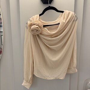 Commense Cream Drape Blouse with Floral Detail